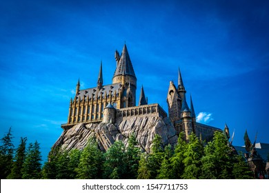 OSAKA, JAPAN - AUGUST 10, 2019: Photo of Hogwarts Castle. The Wizarding World of Harry Potter in Universal Studios Japan. Universal Studios Japan is a fun and famous theme park in Osaka, Japan.
