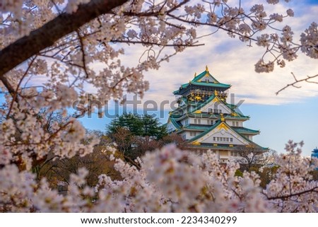 Osaka, Japan at Osaka Castle during spring season in the afternoon.