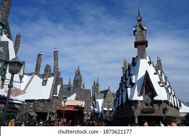 OSAKA, JAPAN- DECEMBER 10, 2020: Exterior Architecture And Building Design Of Hogsmeade Village At 'USJ Or Universal Studio Japan Theme Park' At The Wizarding World Of Harry Potter 