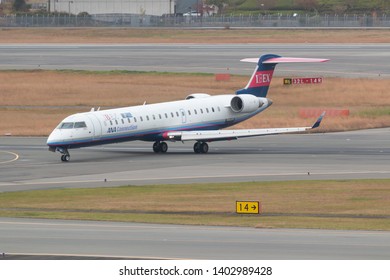 Osaka, Japan. December 7, 2018. Ibex Airlines Bombardier CRJ-700 Reg. JA08RJ Taxi To Gate Terminal After Land At Osaka Itami International Airport