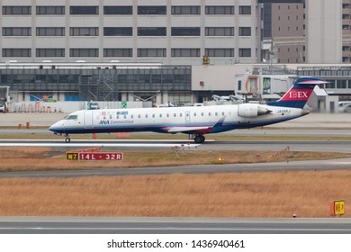 Osaka, Japan. December 7, 2018. Ibex Airlines Bombardier CRJ-700 Reg. JA09RJ Running For Take Off From Osaka Itami International Airport