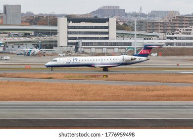 Osaka, Japan. December 7, 2018. Ibex Airlines Bombardier CRJ-700 Reg. JA09RJ Running For Take Off From Osaka Itami International Airport