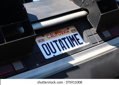 Osaka, Japan - Feb 12, 2016 : Use movie of Ready Player One. Photo of  Close up of Delorean DMC-12 license plate from Back to the Future at Universal Studios Japan.  - Shutterstock ID 375911008
