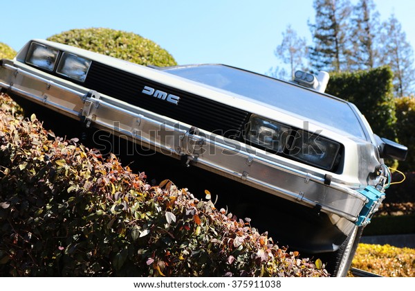 OSAKA, JAPAN - Feb 12, 2016 : Use movie of Ready Player\
One. Photo of De Lorean from Back to the Future at Universal\
Studios Japan. 