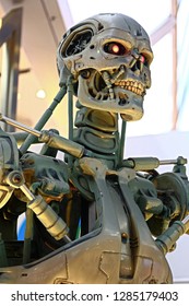 OSAKA, JAPAN - Jan 14, 2018 : Photo Of T-800 Model End Skeleton From The Terminator 3D Movie,one Of The Most Famous Attraction At Universal Studios JAPAN, Osaka, Japan.