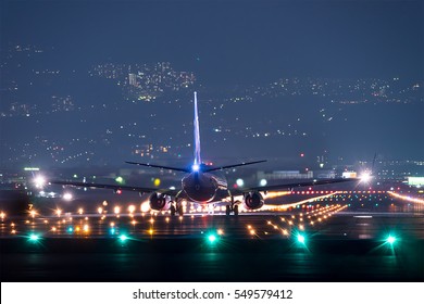 OSAKA, JAPAN - JAN. 2, 2017: Boeing 737-800 taking off from the Itami International Airport in Osaka, Japan in the night.