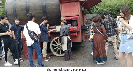 Osaka, Japan- June 08, 2019: Wizarding World of Harry Potter reproduce the world from the Harry Potter stories at Universal Studios. Feature Butterbeer a popular wizarding beverage like butterscotch. 
