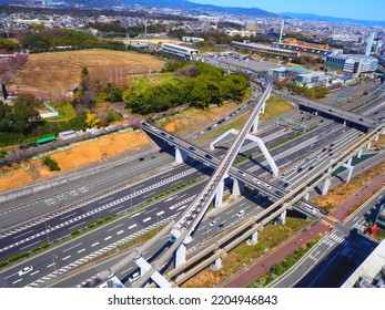 Osaka, Japan, June 28th, 2022: A Railroad Track That Runs Above Ground Level In The City Of Osaka In Japan.