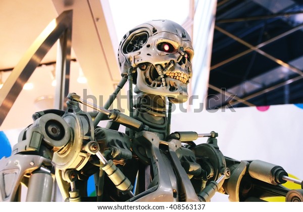 OSAKA, JAPAN - Mar 21, 2016\
: Photo of the T-800 Endoskeleton from the Terminator 3D,one of the\
most famous attraction at Universal Studios JAPAN, Osaka, Japan.\
