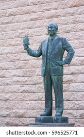 Osaka, Japan - March 2, 2017 : Momofuku Ando's statue in front of the Instant Noodle Museum near Ikeda Station (Hankyu Line). He is a creator of cup noodle.