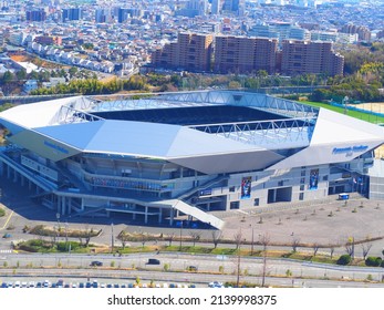 Osaka, Japan, March 23th, 2022: A Sports Stadium Seen From Above.