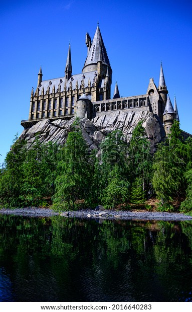 Osaka, Japan - May 22 , 2019 : Hogwarts School of\
Witchcraft and Wizardry of Harry Potter in Universal Studios Osaka\
Japan , Universal Studios is a amusement park with 4 branches in\
the world.