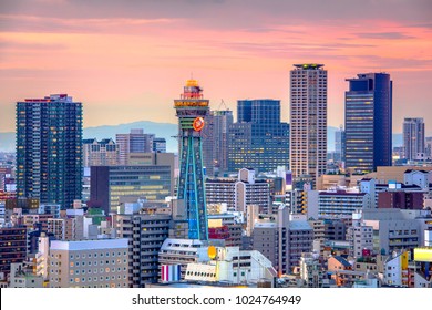 Osaka, Japan Skyline Over Shinsekai At Twilight.