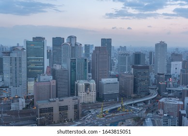 Osaka,JAPAN JANUARY 4,2020 ; 4K Time lapse of Aerial view of traffic on highway road in Osaka, Japan