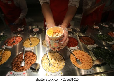 OSAKA,JAPAN; OCT 21: noodles making workshop up in Instant Ramen Museum in osaka on 21 october 2014.it is a museum dedicated to instant noodles and Cup Noodles, as well as its creator, Momofuku Ando