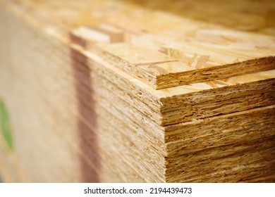 OSB sheet. Oriented strand board, sheet material is used in construction. hardware store.  - Shutterstock ID 2194439473