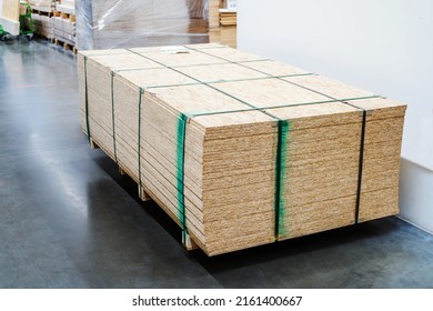 OSB Sheets Packed For Delivery. Trade In Building Materials Wholesale And Retail. Selective Focus