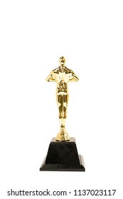 Oscar Golden award or trophy isolated on a white background. Success and victory concept. (back side)