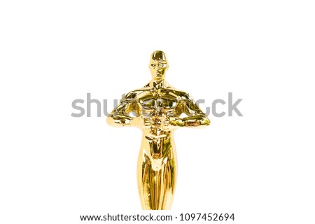 Oscar Golden award or trophy isolated on a white background. Success and victory concept.