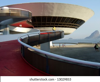 Oscar Niemeyer's Niterói Contemporary Art Museum And Sugar Loaf, In Rio De Janeiro, Brazil