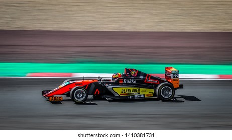 Oschersleben, Germany, April 28, 2019: Dennis Hauger Driving A Black Van Amersfoort Racing Single-seater Car During ADAC Formula 4 At The Motorsport Arena Oschersleben.