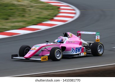 Oschersleben, Germany, April 28, 2019: Nico Gohler Driving A Pink ADAC Berlin-Brandenburg E.V. Single-seater Car During German Formula 4 At The Motorsport Arena Oschersleben.