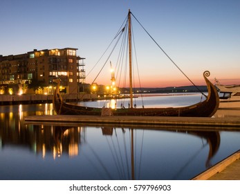 The Oseberg Viking Ship In The Fjord, Tonsberg, Norway.