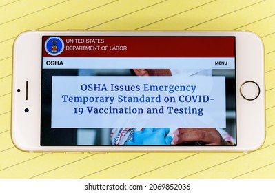 OSHA Emergency Temporary Standard On COVID-19 Vaccination And Testing Notification Page On United States Department Of Labor Website - Washington, DC, USA - November, 2021