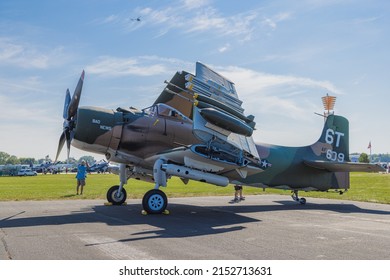 OSHKOSH, UNITED STATES - Jul 25, 2021: A closeup of the Bad Bews Vintage WWII warbird with folded wings