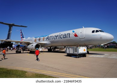 Oshkosh, Wisconsin USA - July 30th, 2022: American Airlines Medal Of Honor Yellow Ribbon Flight Preparing For Take Off At EAA AirVenture Oshkosh.