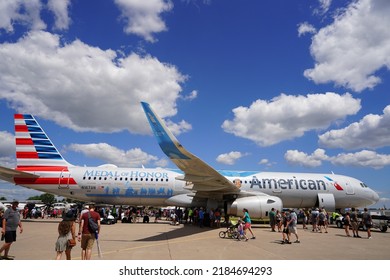 Oshkosh, Wisconsin USA - July 30th, 2022: American Airlines Medal Of Honor Yellow Ribbon Flight Preparing For Take Off At EAA AirVenture Oshkosh.