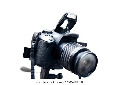 Osinniki city Kemerovo region Russia 2020 March 19 number camera for photo and video soft focus shooting on a tripod isolated on a white background 