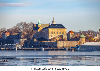 Oslo, Akershus fort, Norway. Frostly winter view.