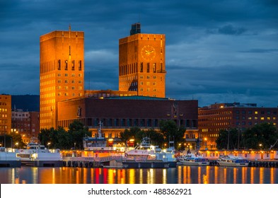 Oslo City Hall At Night, Norway