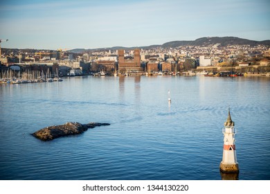 Oslo Harbor. Oslo City. Ferry Away From The City. Norway. 