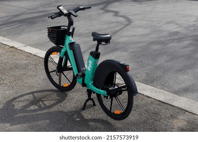 Oslo, Norway. 02 May 2022: An Eco-friendly Electric Bike For Rent, Parked On A Street In Oslo. Bike Sharing