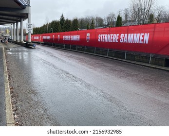 OSLO, NORWAY - Apr 04, 2022: The Inscription Sterkere Sammen, Stronger Together, With The Norwegian National Team Logo  Oslo, Norway 