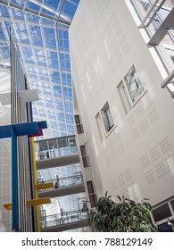 Oslo, Norway April 2017: Inside View Of Architecture In Oslo University Hospital Rikshospitalet