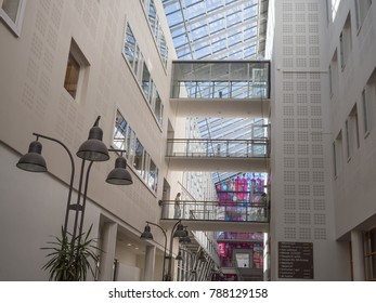 Oslo, Norway April 2017: Inside View Of Architecture In Oslo University Hospital Rikshospitalet