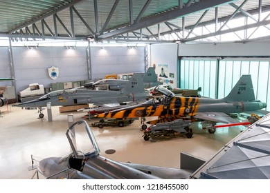 OSLO, NORWAY - JUL 16, 2011: Royal Norwegian Air Force F-5 Tiger Fighter Jets On Display In The Norwegian Armed Forces Museum At Oslo-Gardermoen Airport.