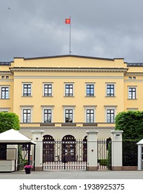 OSLO, NORWAY - JULY 13, 2016: Royal Palace  (19th Century) In Oslo. Official Residence Of Present Norwegian Monarch, View From Park