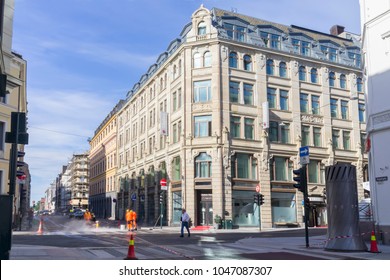 Oslo, Norway -  July 19, 2016 : Beautiful Building And Trafic In Oslo, The Capital City In Norway