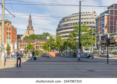 Oslo, Norway -  July 19, 2016 : Beautiful Building And Trafic In Oslo, The Capital City In Norway