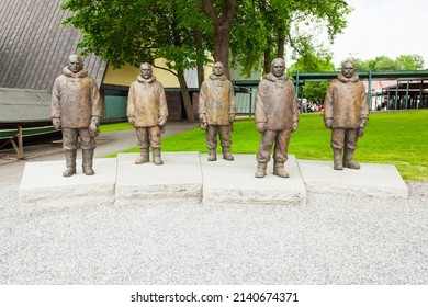 OSLO, NORWAY - JULY 21, 2017: Roald Amundsen and his crew monuments at the Fram Museum, a museum of Norwegian polar exploration. Fram Museum located on Bygdoy island in Oslo, Norway.