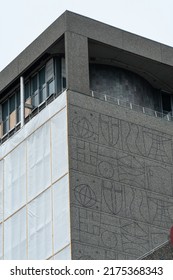 Oslo, Norway - July 22 2012: Detail Of Høyblokken Boarded Up One Year After The Bombing In 2011.