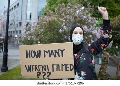 Oslo Norway June 06, 2020: People Gather In City Streets Against Police Brutality And The Senseless Murder Of George Floyd By Minneapolis Police Department.