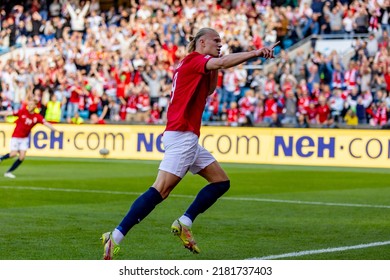 OSLO, NORWAY - June 12th 2022: Erling Braut Haaland Celebrates His First Goal Against Sweden