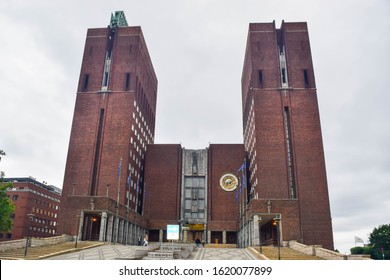 Oslo, Norway - June 16, 2019: Oslo City Hall, Where The  Nobel Peace Prize Ceremony Is Held Every Year.