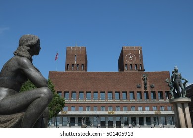 Oslo, Norway - June 2016: The Oslo City Hall. Home To The City Council, Some Of Edvard Munch's Artwork And Location Of The Nobel Peace Prize Award Each December.