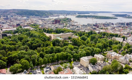 Oslo, Norway. Royal Palace. Slottsplassen. Palace Park, From Drone  